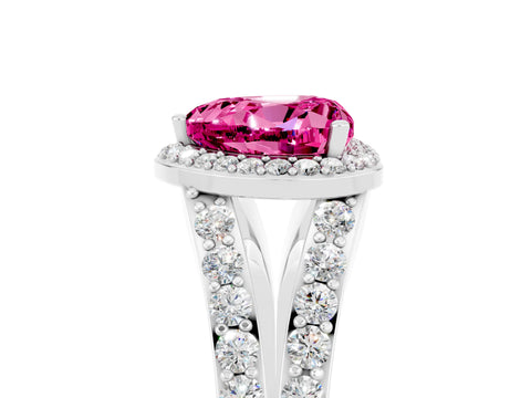 White gold Heart Cut Pink Sapphire Split Shank Halo Ring with Four-Prong Setting_65
