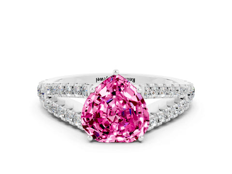 White gold Heart Cut Pink Sapphire Split Shank Pavé Engagement Ring with Four-Prong Setting_12