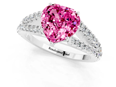 White gold Heart Cut Pink Sapphire Split Shank Pavé Engagement Ring with Four-Prong Setting_13
