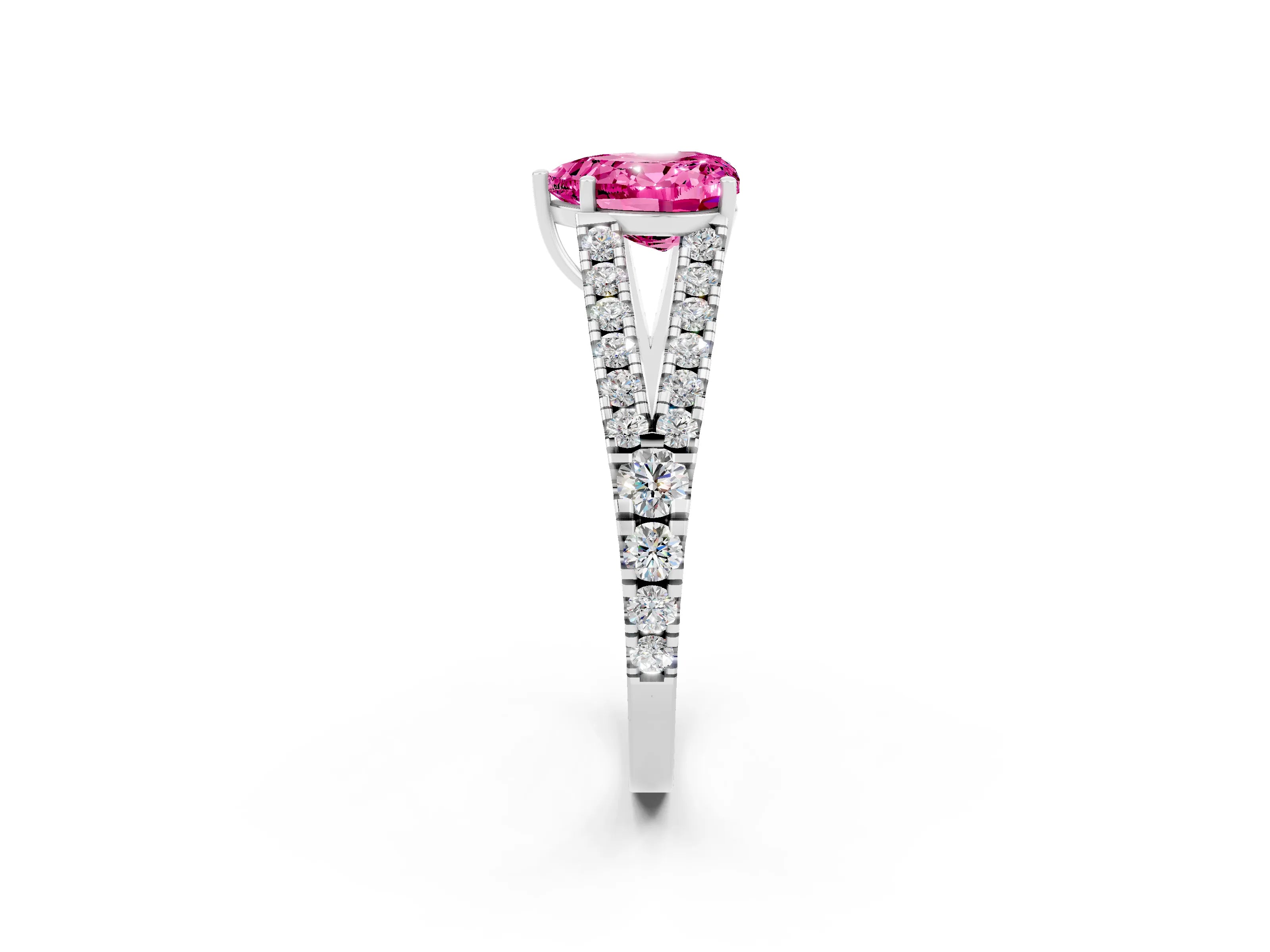 White gold Heart Cut Pink Sapphire Split Shank Pavé Engagement Ring with Four-Prong Setting_14