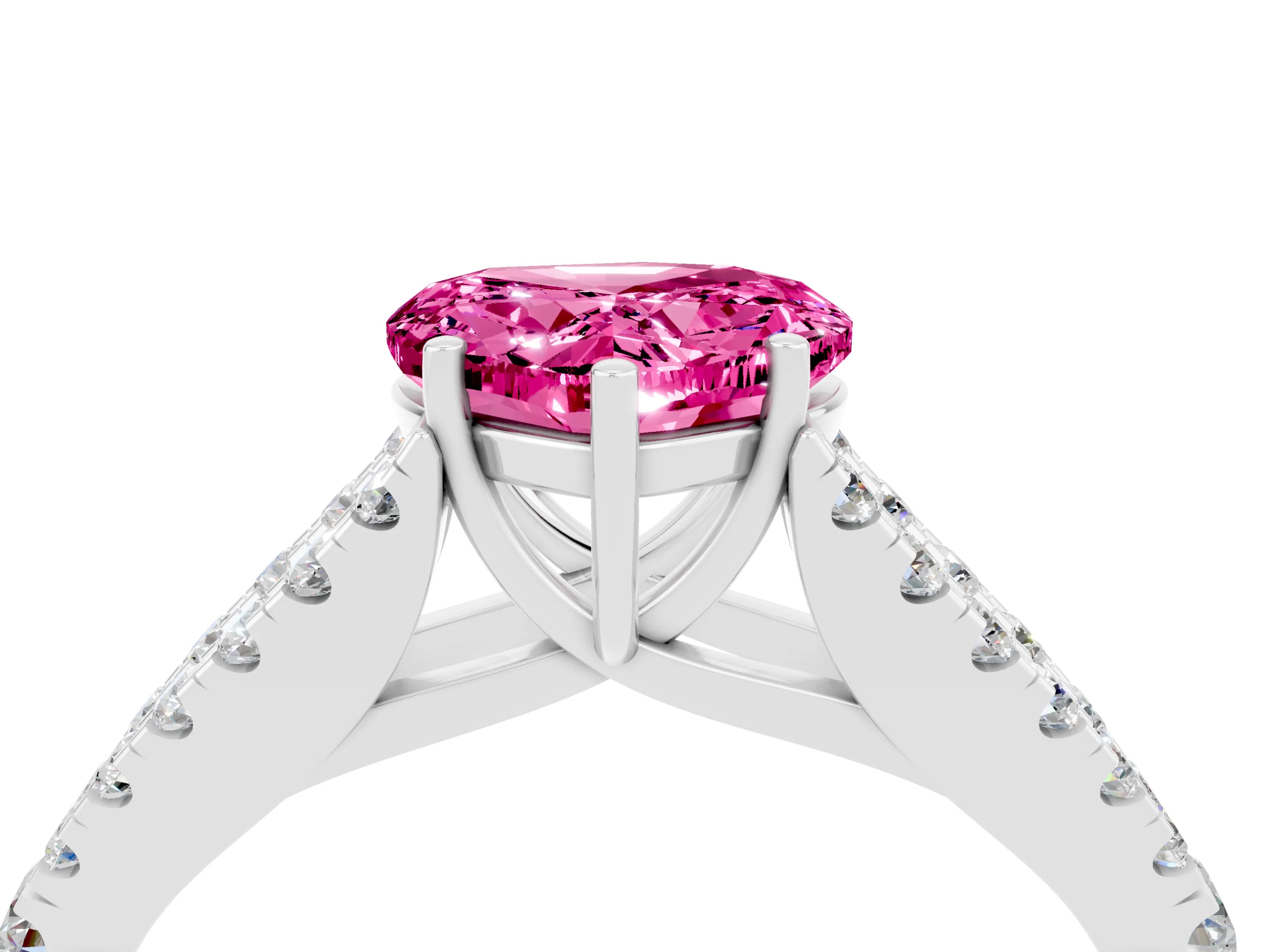 White gold Heart Cut Pink Sapphire Split Shank Pavé Engagement Ring with Four-Prong Setting_16