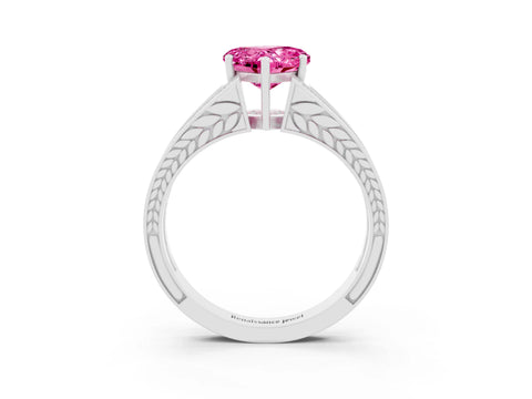 White gold Heart Cut Pink Sapphire Split Shank Ring with Pavé Band and Four-Prong Setting_3