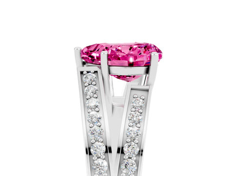 White gold Heart Cut Pink Sapphire Split Shank Ring with Pavé Band and Four-Prong Setting_5