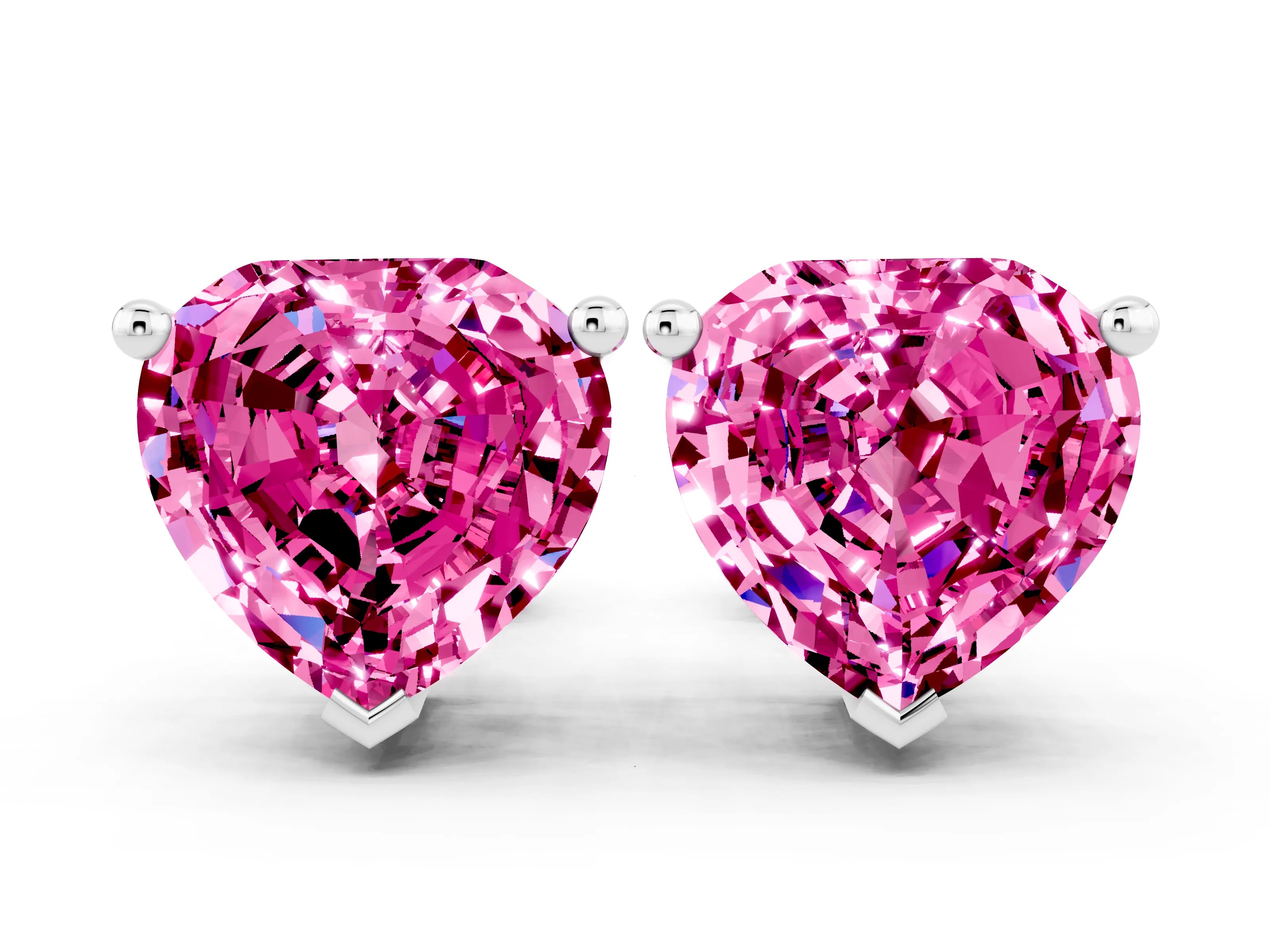 White gold Heart Cut Pink Sapphire Stud Earrings_24