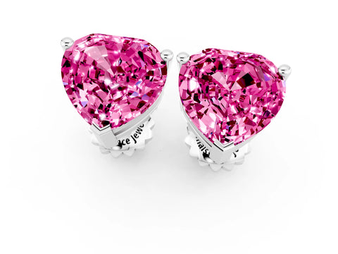 White gold Heart Cut Pink Sapphire Stud Earrings_25