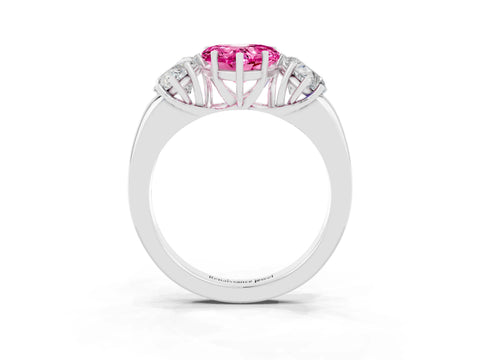 White gold Heart Cut Pink Sapphire Three-Stone Ring with Four-Prong Setting and Classic Band_3