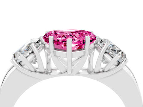 White gold Heart Cut Pink Sapphire Three-Stone Ring with Four-Prong Setting and Classic Band_4
