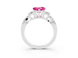 White gold Heart Cut Pink Sapphire Three-Stone Ring with Pavé Split Shank and Four-Prong Setting_45