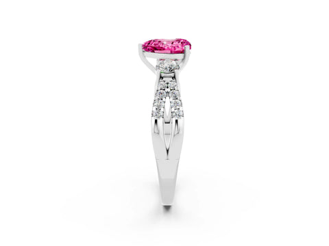 White gold Heart Cut Pink Sapphire Three-Stone Ring with Pavé Split Shank and Four-Prong Setting_50