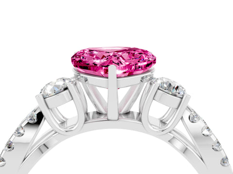 White gold Heart Cut Pink Sapphire Three-Stone Ring with Pavé Split Shank and Four-Prong Setting_52
