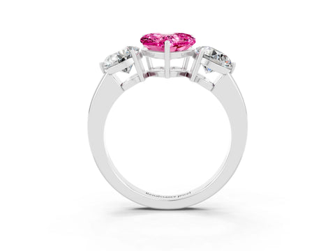 White gold Heart Cut Pink Sapphire Three-Stone Ring with Prong Setting and Classic Band_3