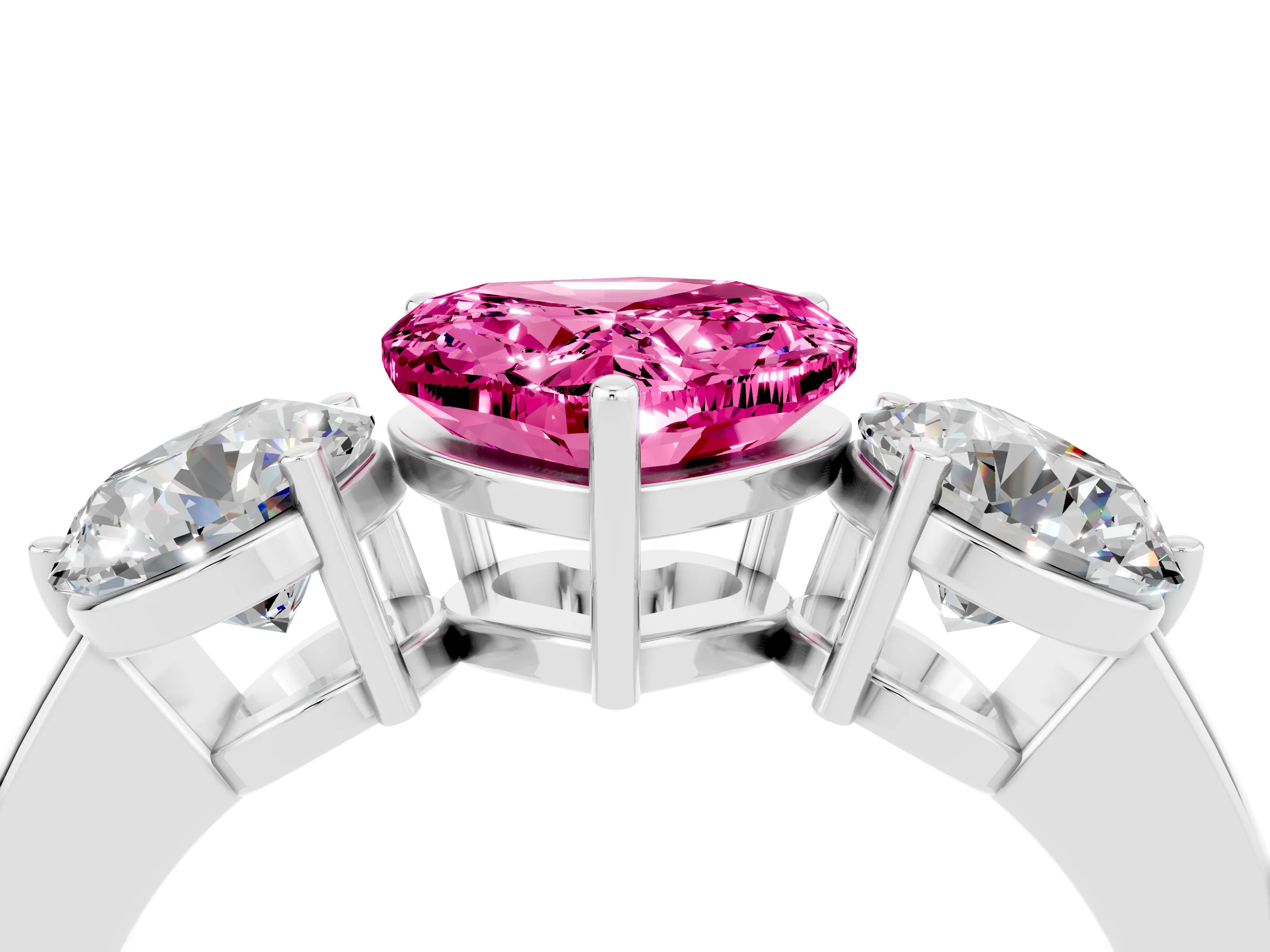 White gold Heart Cut Pink Sapphire Three-Stone Ring with Prong Setting and Classic Band_4
