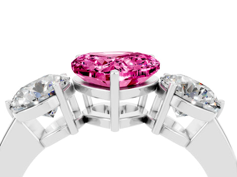 White gold Heart Cut Pink Sapphire Three-Stone Ring with Prong Setting and Classic Band_4