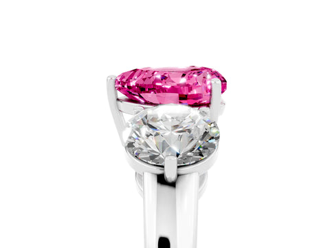 White gold Heart Cut Pink Sapphire Three-Stone Ring with Prong Setting and Classic Band_5