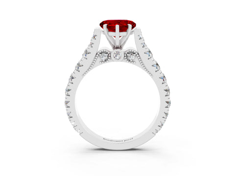 White gold Heart Cut Ruby Classic Solitaire Ring with Pavé Band and Four-Prong Setting_3