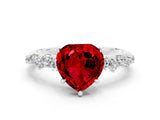 White gold Heart Cut Ruby Cluster Side Stone Solitaire Ring with Prong Setting_24
