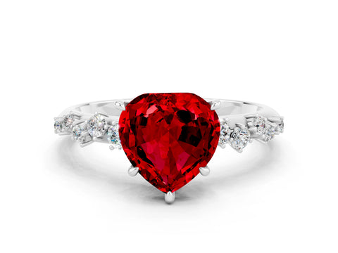 White gold Heart Cut Ruby Cluster Side Stone Solitaire Ring with Prong Setting_24