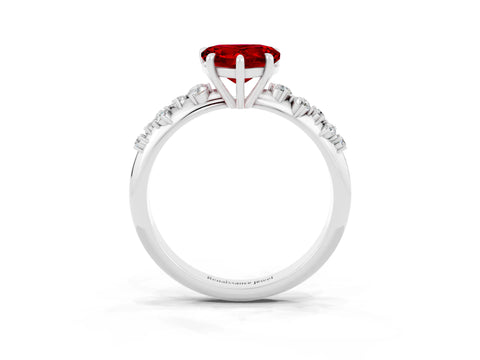 White gold Heart Cut Ruby Cluster Side Stone Solitaire Ring with Prong Setting_27