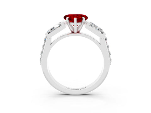 White gold Heart Cut Ruby Engagement Ring with Baguette Side Stones and Channel Set Band_3
