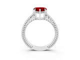 White gold Heart Cut Ruby Engagement Ring with Milgrain Channel Set Band and Prong Setting_3