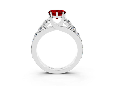 White gold Heart Cut Ruby Engagement Ring with Pavé Band and Four-Prong Setting_3