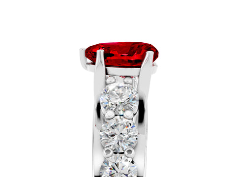 White gold Heart Cut Ruby Engagement Ring with Pavé Band and Four-Prong Setting_5