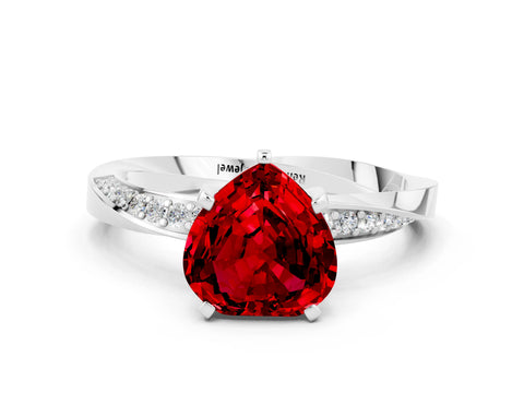 White gold Heart Cut Ruby Engagement Ring with Side Stone Accents and Four-Prong Setting_36