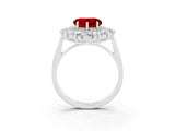 White gold Heart Cut Ruby Floral Double Halo Engagement Ring with Prong Setting_129