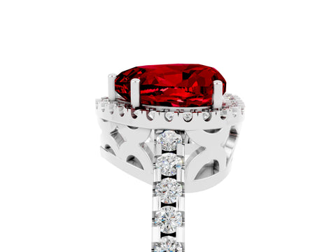 White gold Heart Cut Ruby Halo Engagement Ring with Pavé Band and Prong Setting_17