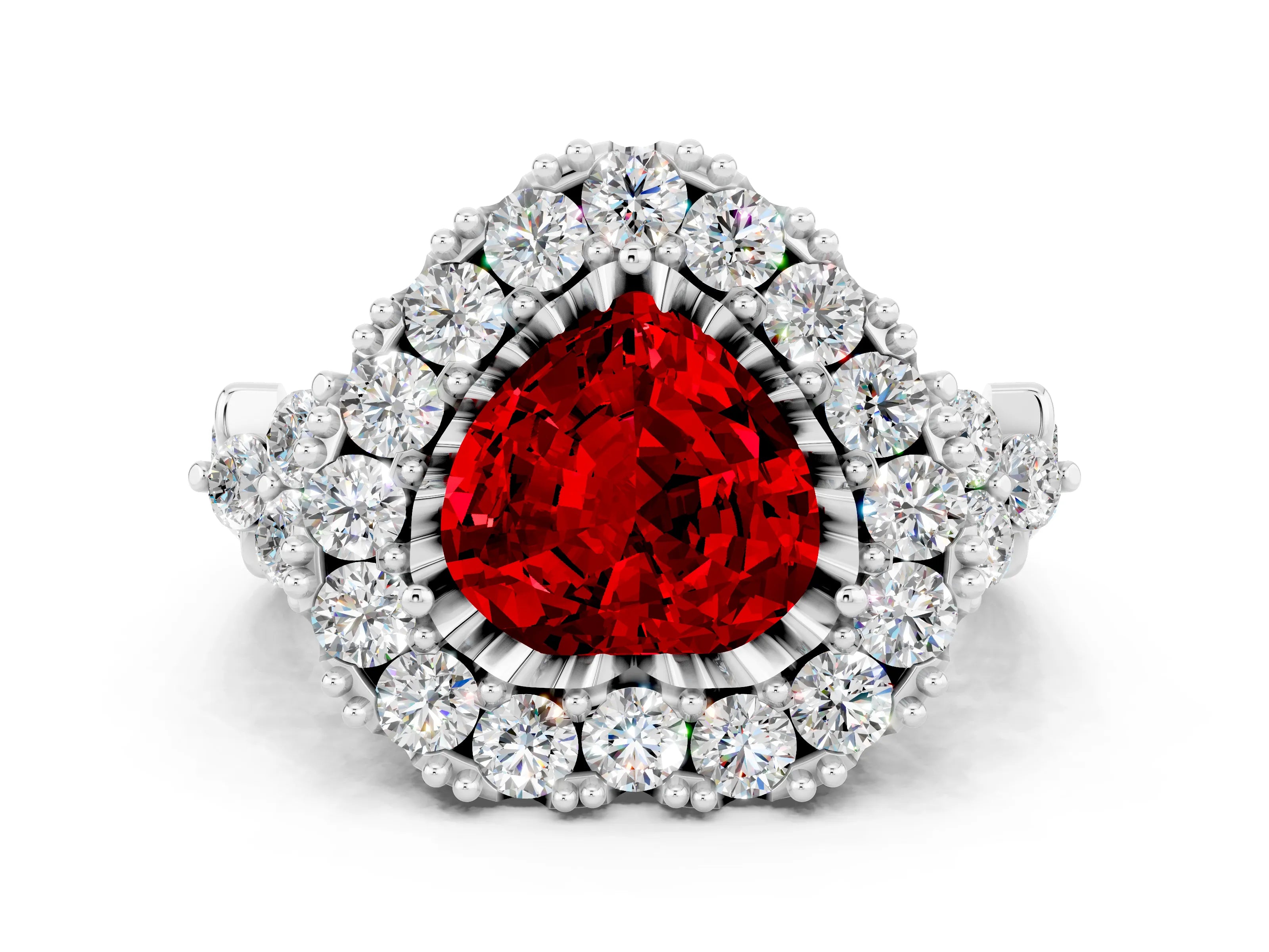 White gold Heart Cut Ruby Halo Ring with Pavé Band and Four-Prong Setting_12