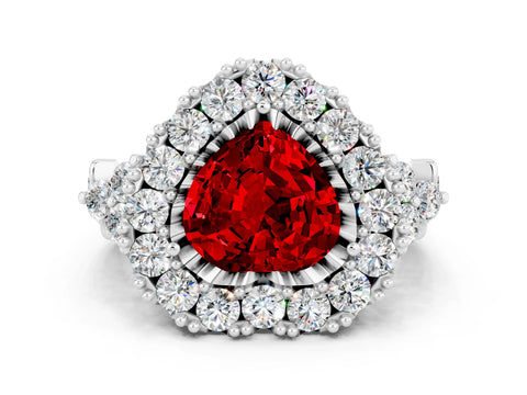 White gold Heart Cut Ruby Halo Ring with Pavé Band and Four-Prong Setting_12