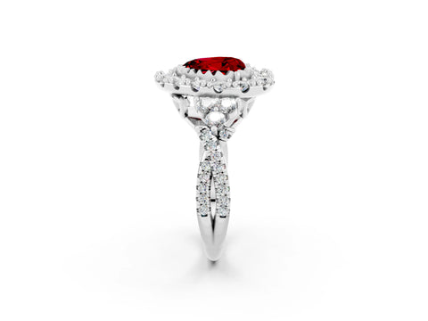 White gold Heart Cut Ruby Halo Ring with Pavé Band and Four-Prong Setting_14