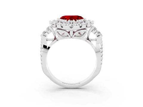White gold Heart Cut Ruby Halo Ring with Pavé Band and Four-Prong Setting_15