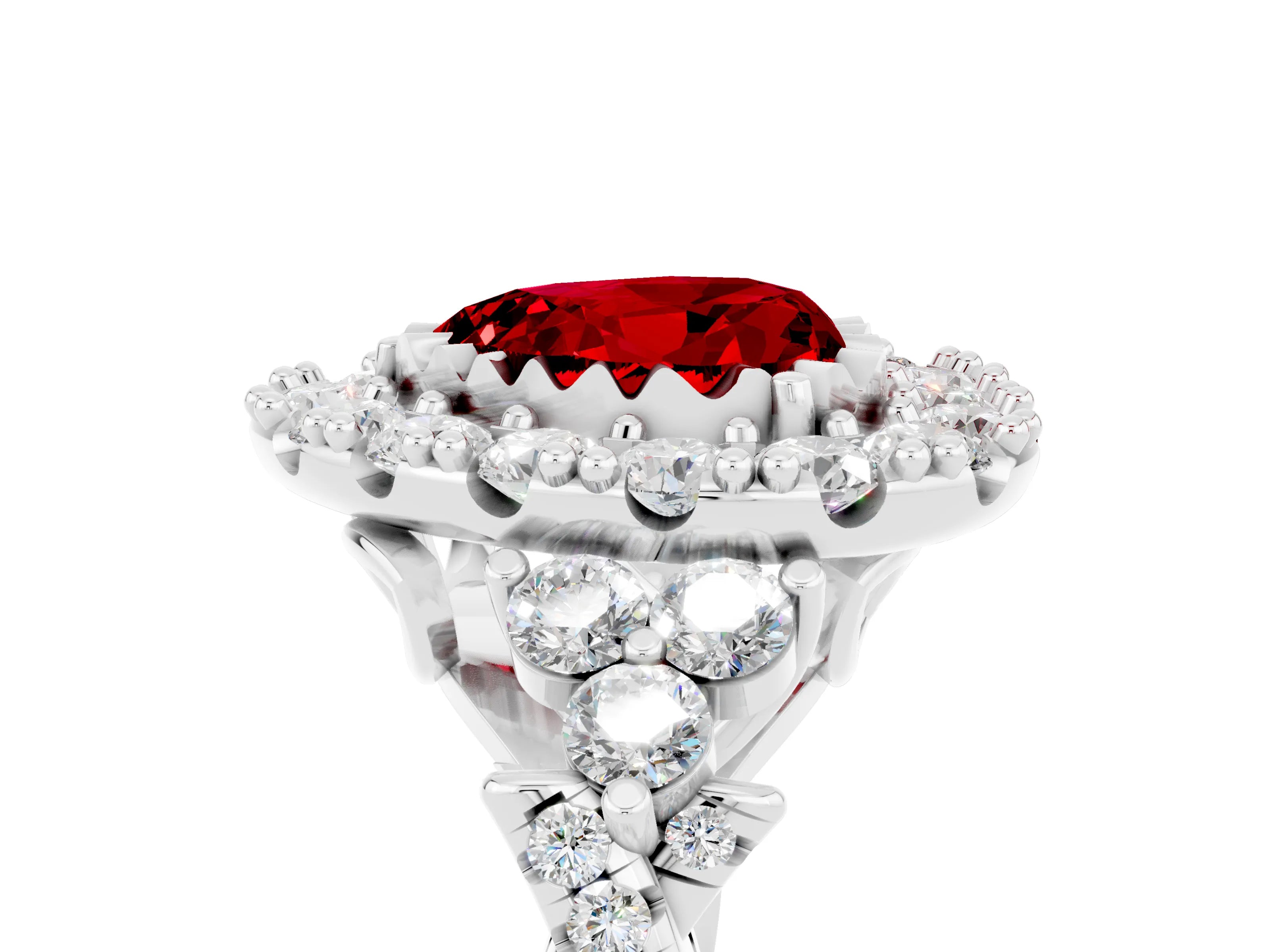 White gold Heart Cut Ruby Halo Ring with Pavé Band and Four-Prong Setting_17