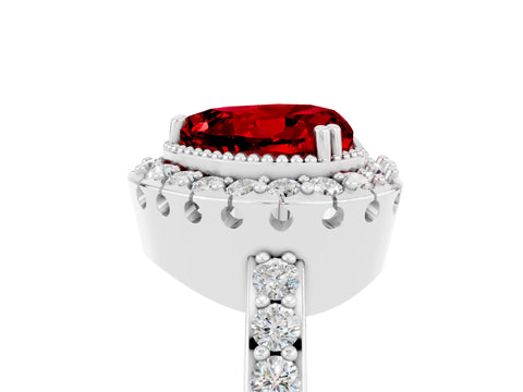 White gold Heart Cut Ruby Halo Ring with Pavé Band and Prong Setting_5