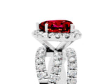 White gold Heart Cut Ruby Halo Ring with Round Split Shank and Prong Setting_65