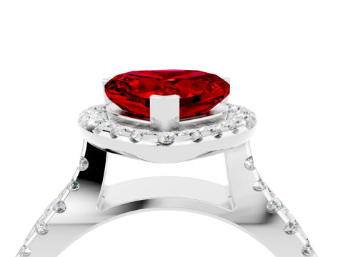 White gold Heart Cut Ruby Halo Ring with Split Shank Pavé Band and Prong Setting_4