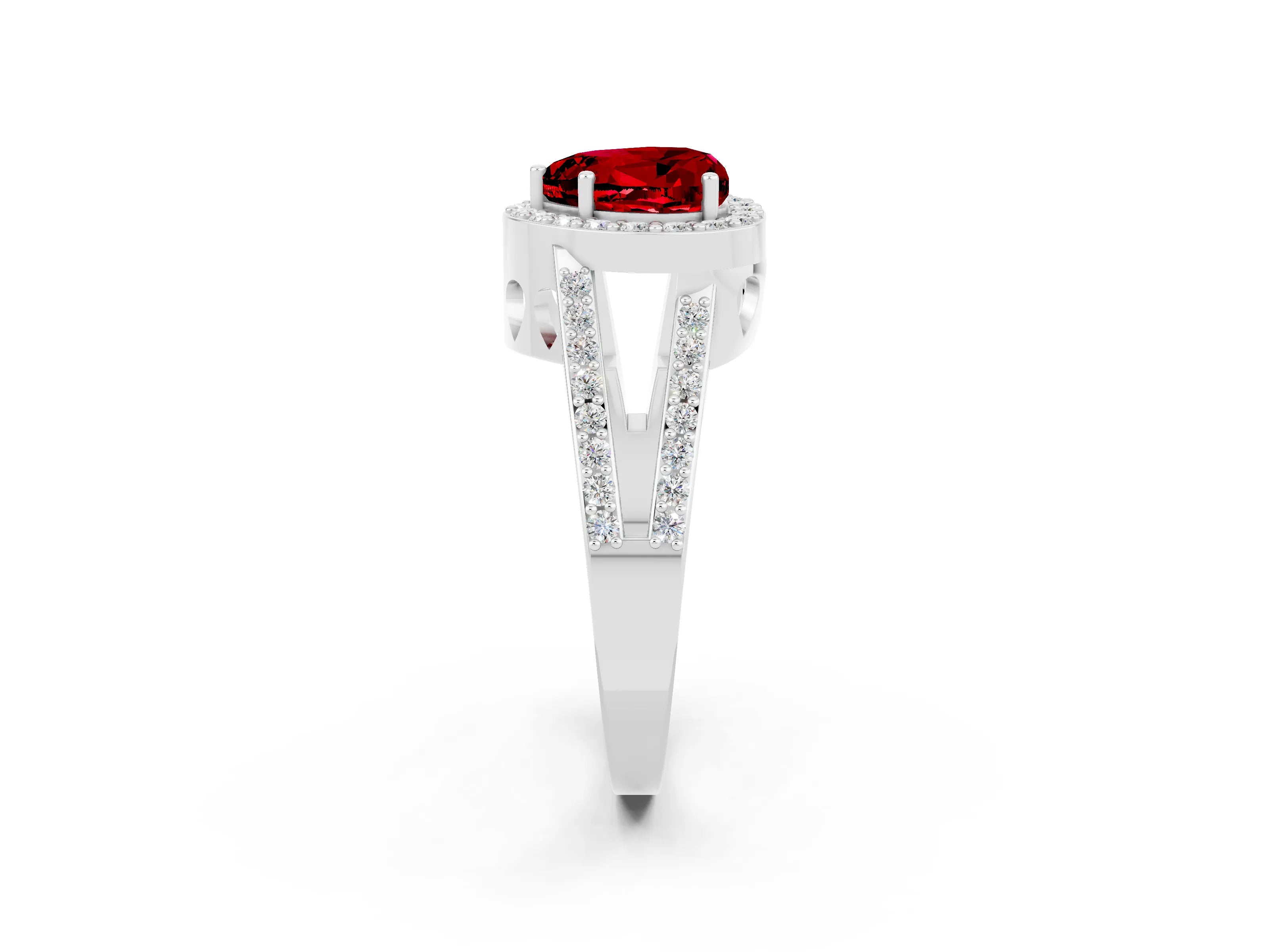 White gold Heart Cut Ruby Halo Ring with Split Shank U-Prong Band and Four-Prong Setting_2