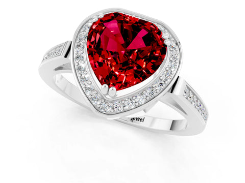 White gold Heart Cut Ruby Halo Ring with Split Shank and Four-Prong Setting_11