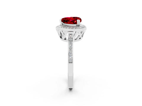 White gold Heart Cut Ruby Halo Ring with Split Shank and Four-Prong Setting_12