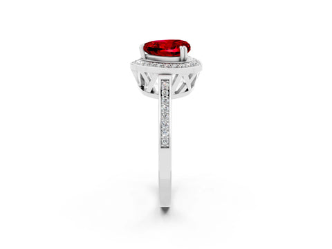 White gold Heart Cut Ruby Halo Ring with Split Shank and Four-Prong Setting_14