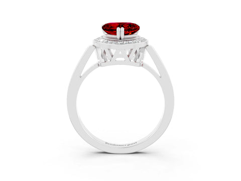 White gold Heart Cut Ruby Halo Ring with Split Shank and Four-Prong Setting_21