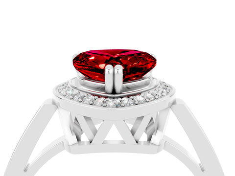 White gold Heart Cut Ruby Halo Ring with Split Shank and Four-Prong Setting_22