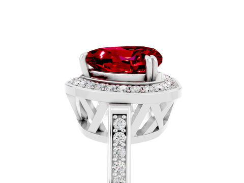 White gold Heart Cut Ruby Halo Ring with Split Shank and Four-Prong Setting_23