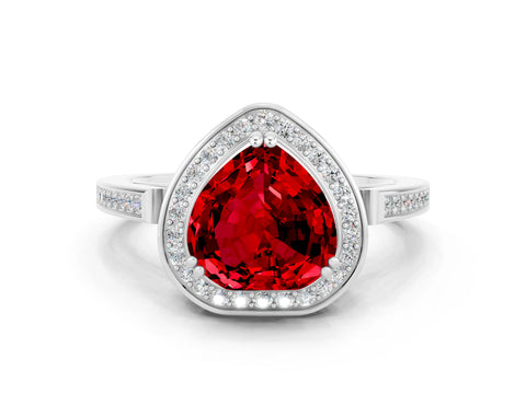 White gold Heart Cut Ruby Halo Ring with Split Shank and Four-Prong Setting_24