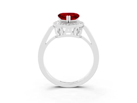 White gold Heart Cut Ruby Halo Ring with Split Shank and Four-Prong Setting_27