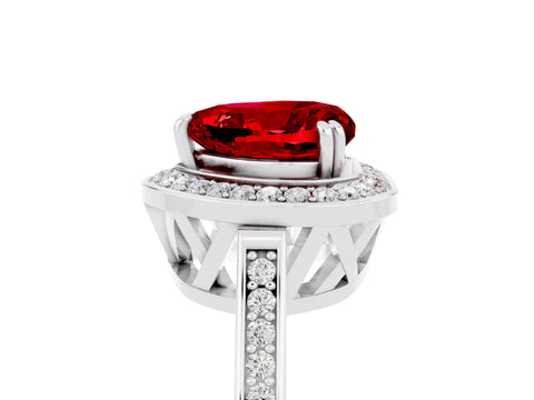 White gold Heart Cut Ruby Halo Ring with Split Shank and Four-Prong Setting_29