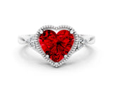 White gold Heart Cut Ruby Halo Ring with Tapered Band and Four-Prong Setting