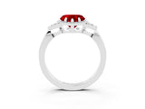 White gold Heart Cut Ruby Halo Ring with Tapered Band and Four-Prong Setting_3