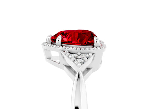 White gold Heart Cut Ruby Halo Ring with Tapered Band and Four-Prong Setting_5